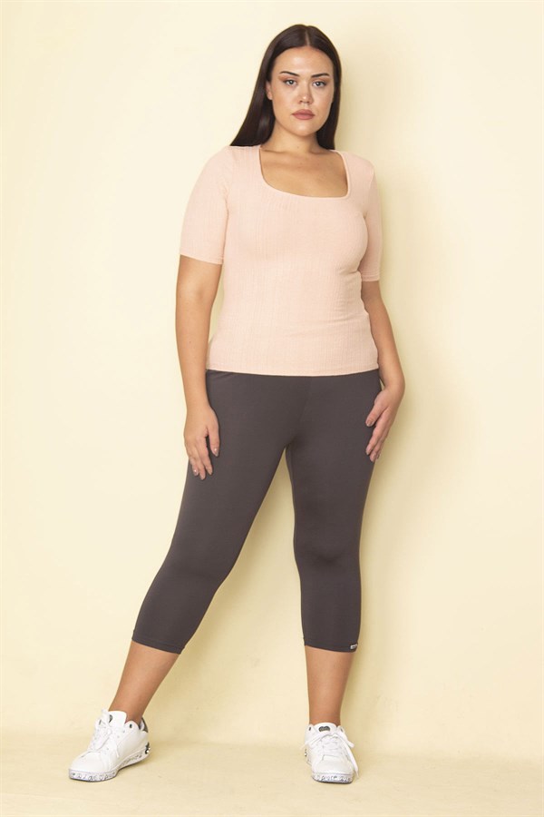 Kadın Füme Yan Şeritli Likralı Jarse Tayt Pantolon 65N28657