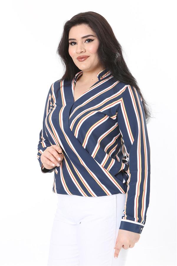 Kadın Büyük Beden Bej Dokuma Viskon Kumaş Kapalı Anvelop Bluz 65N37614