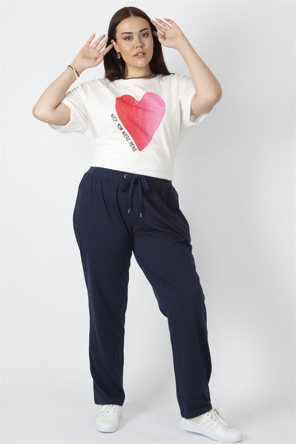Kadın Lacivert Pamuklu Kumaş Bel Detaylı Spor  Pantolon 65N31837