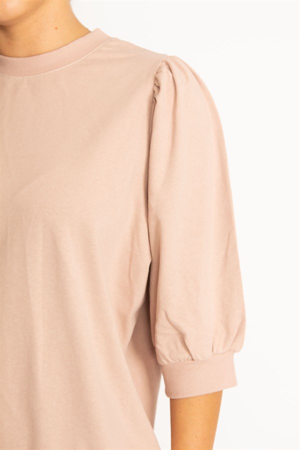 Kadın Pudra Omuz Büzgü Detaylı Kapri Kol Sweatshirt 65N34802