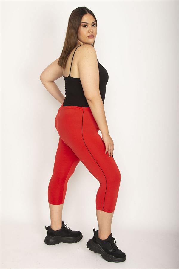 Kadın Nar Büyük Beden Yan Şeritli Spor Kapri 65N35624