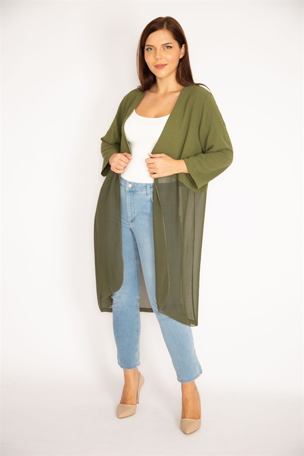 Kadın Haki Alt Kısmı Şifon Hırka 65N34879