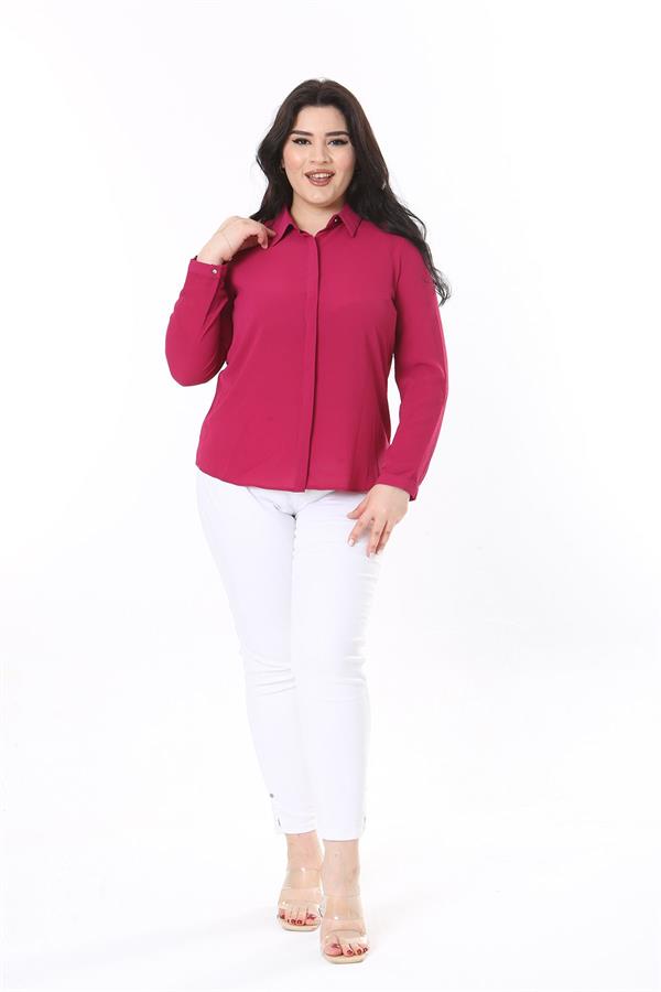 Kadın Büyük Beden Fujya Gizli Pat Ön Düğmeli Bluz 65N38019
