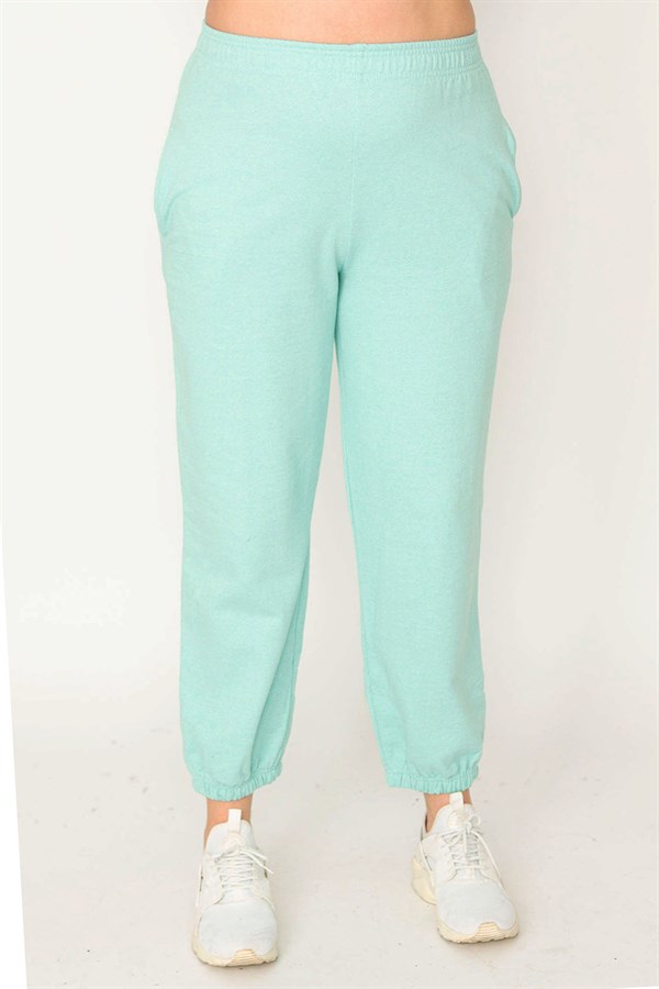 Kadın Gri Pamuklu Kumaş İçi Şardon Paça Ve Bel Lastikli Cep Detaylı Eşofman Alt  65N30436