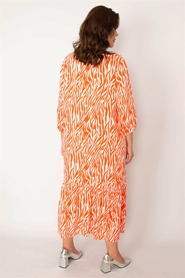 Kadın Fujya Dokuma Viskon Kumaş Ön Düğmeli Etek Ucu Katlı Elbise 65N33531