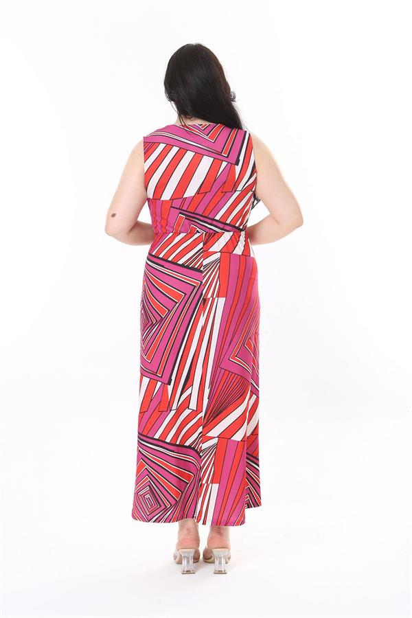 Kadın Renkli Anvelop Yakalı Ön Yırtmaçlı Uzun Elbise 65N37935