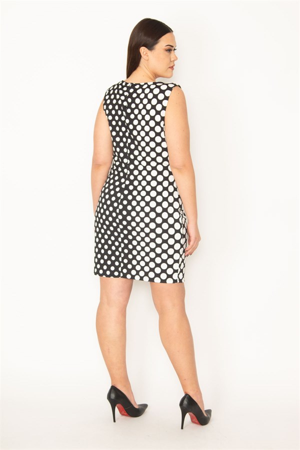 KADIN SİYAH BEL DRAPELİ PUAN DESENLİ ELBİSE