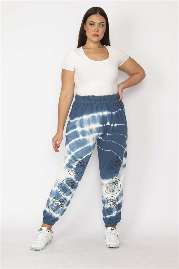 Kadın Gri İçi Şardonlu 3 İplik Kumaş Bel Ve Paça Lastikli Batik Desenli Pantolon 65N29150