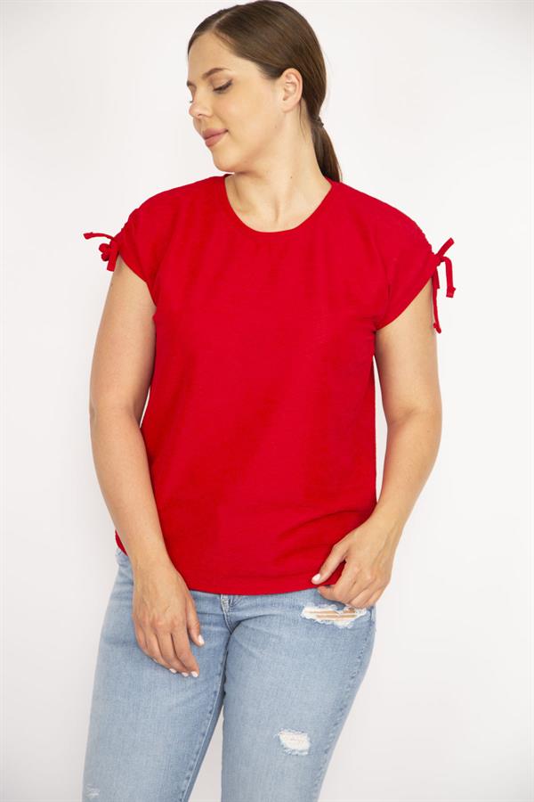 Kadın Bordo Büyük Beden Omuz Bağcıklı Polyester Kumaş Bluz