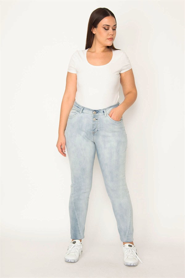 Kadın Mavi Yıkama Efektli 5 Cep Kot Pantolon 65N30966