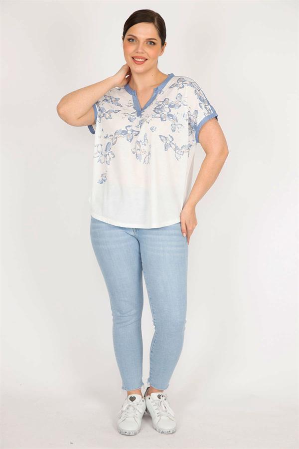 Kadın Kemik Büyük Beden V Yakalı Düşül Kol Bluz