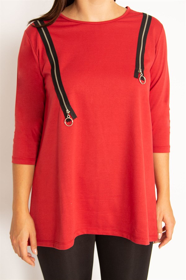 Women's Burgundy Ornamental Zippered Sweatshirt 65N34599