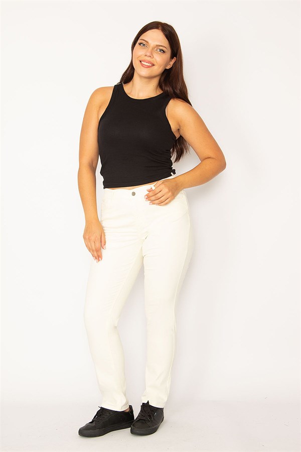 Kadın Kemik Yan Kemer Lastikli Likralı 5 Cep Kot Pantolon 65N34144