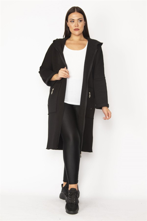 Kadın Füme Fermuar Ve Kapşon Detaylı Kaban 65N28345