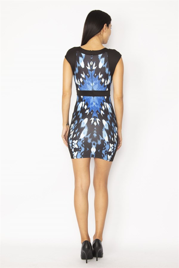 WOMEN'S BLACK COLOR DETAILED CREW NECK SLEEVELESS SHORT DRESS