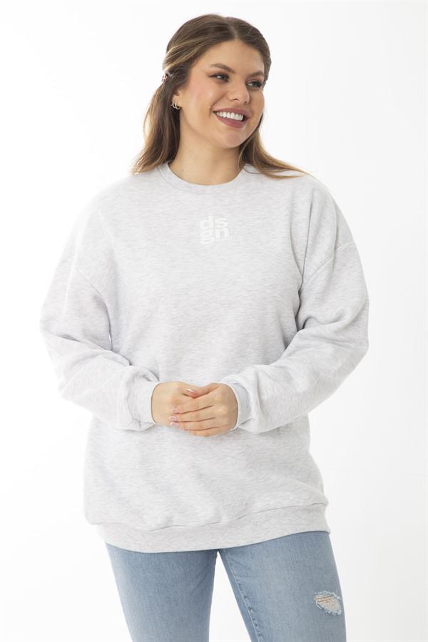 Women's Plus Size Gray Ruffled Swatshirt 65N37009