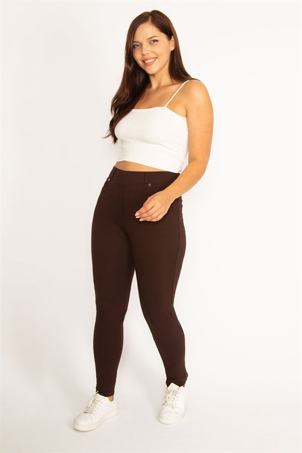Kadın Kahve Ön Süs Ve Arka Cepli Tayt  65N34534