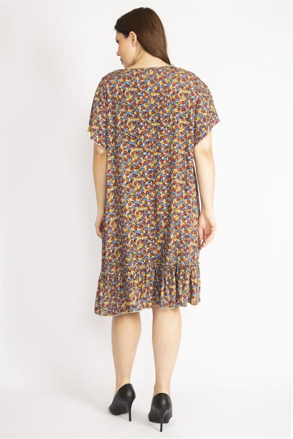 Kadın Bordo Büyük Beden Bisiklet Yakalı Etek Ucu Katlı Elbise