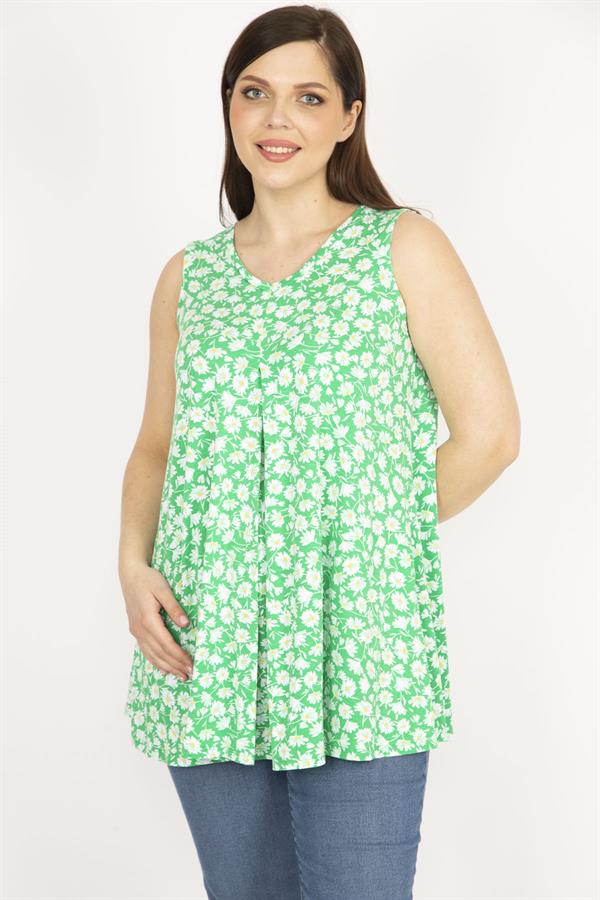 Kadın Kırmızı Büyük Beden Önü A Pileli V Yakalı Tunik