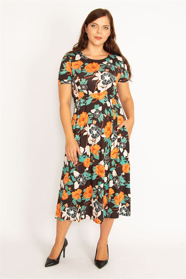 Kadın Renkli Beli Lastik Detaylı Elbise 65N35042