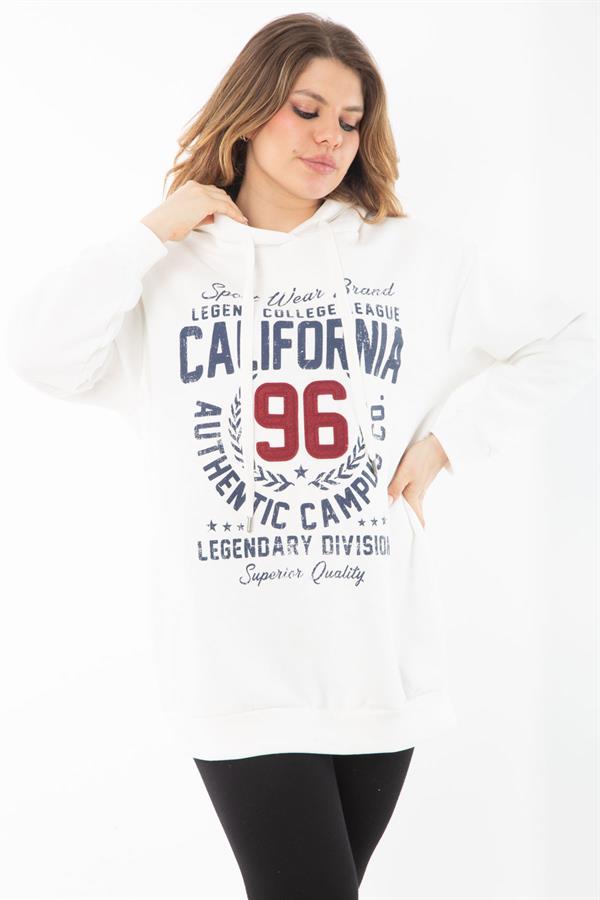 Kadın Büyük Beden Kemik İçi Şardonlu Üç İplik Kapşonlu Sweatshirt 65N37294