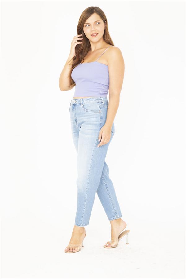 Kadın Büyük Beden Mavi Yüksek Bel 5 Cepli Kot Pantolon 65N36814