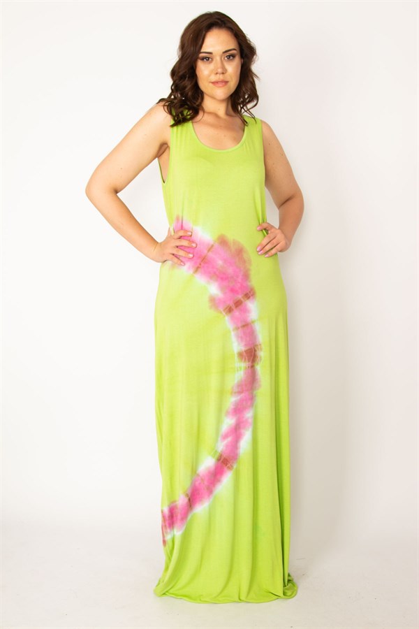 Kadın Yeşil Batik Baskılı Maksi Boy Elbise 65N33967