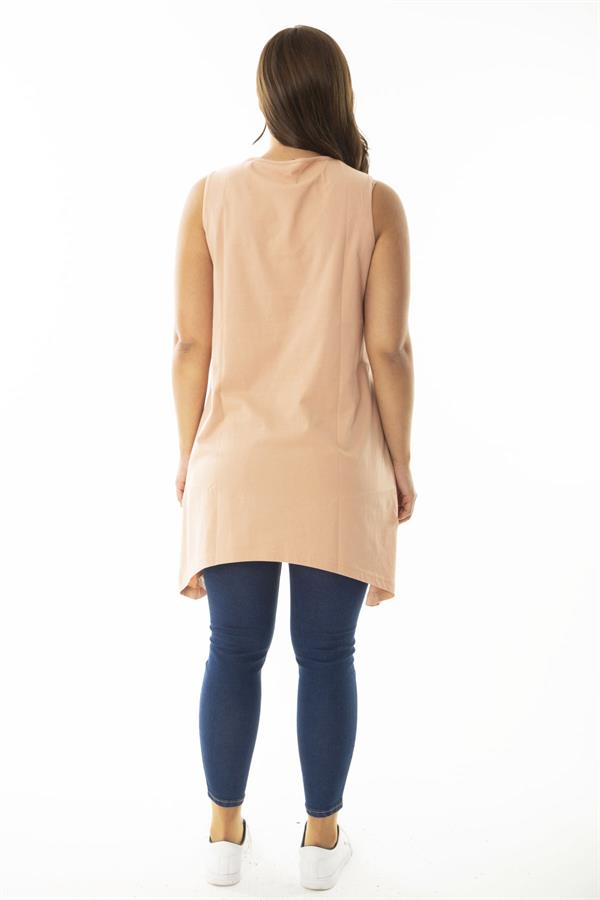 Kadın Büyük Beden Somon V Yakalı Uzun Kolsuz Bluz 65N36920