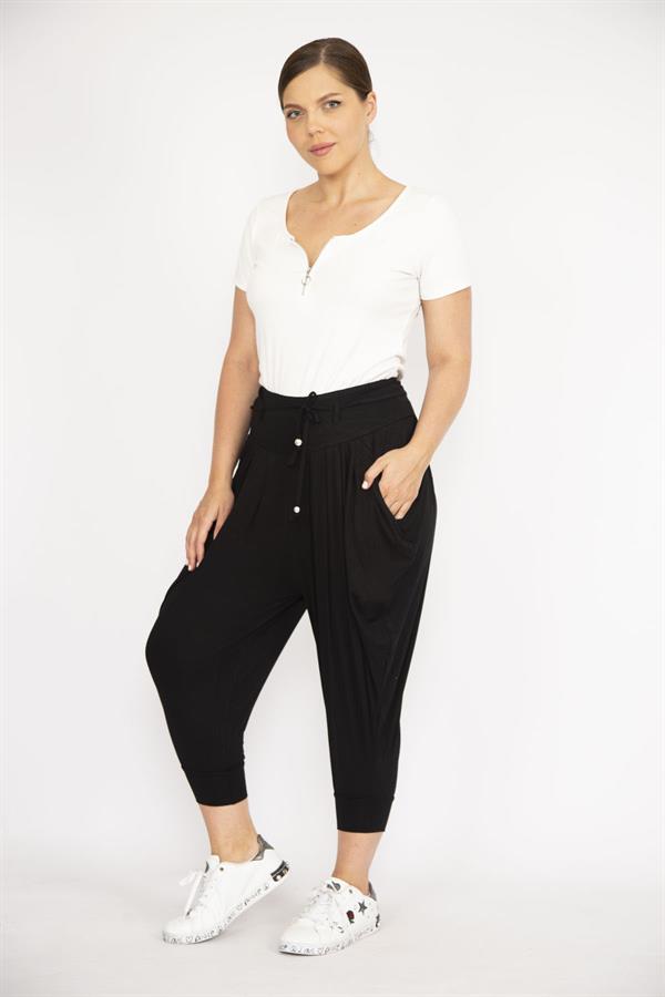 Kadın Siyah Büyük Beden Şalvar Kesim Kapri