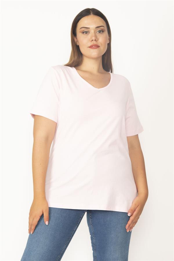 Women's White V-Neck Oversize Basic T-Shirt 65N27096