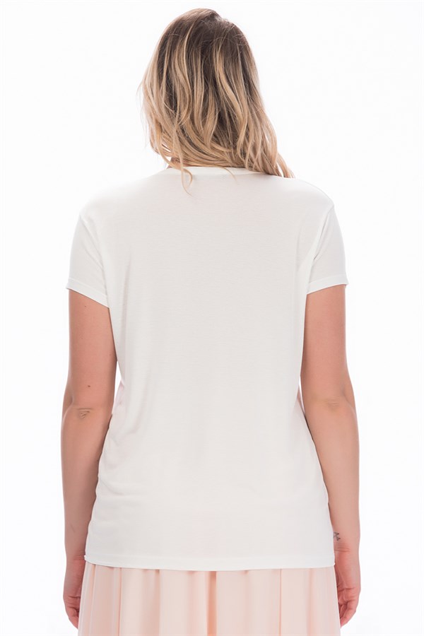 Kadın Beyaz Pamuklu Kumaş Bisiklet Yakalı Bluz 65N28808