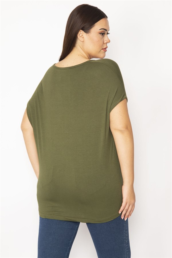 Kadın Haki Nakış Detaylı Düşük Kol Viskon Bluz 65N29506