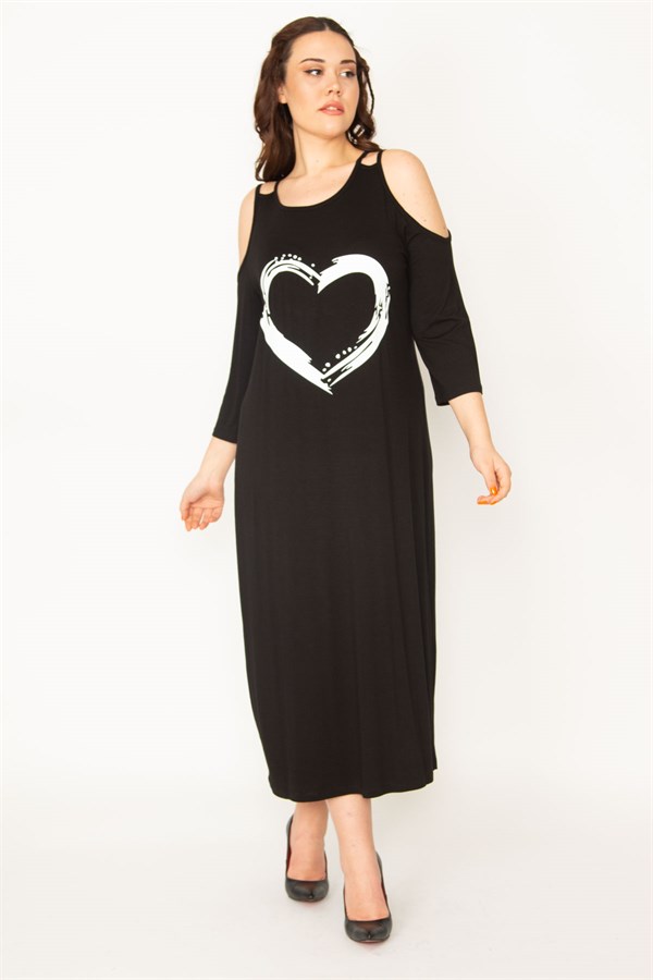 KADIN HAKİ OMUZ DEKOLTELİ ÖN BASKILI ELBİSE