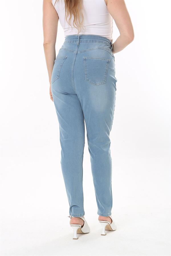 Kadın Büyük Beden Mavi Yüksek Bel 5 Cep Likralı Kot Pantolon 65N37747
