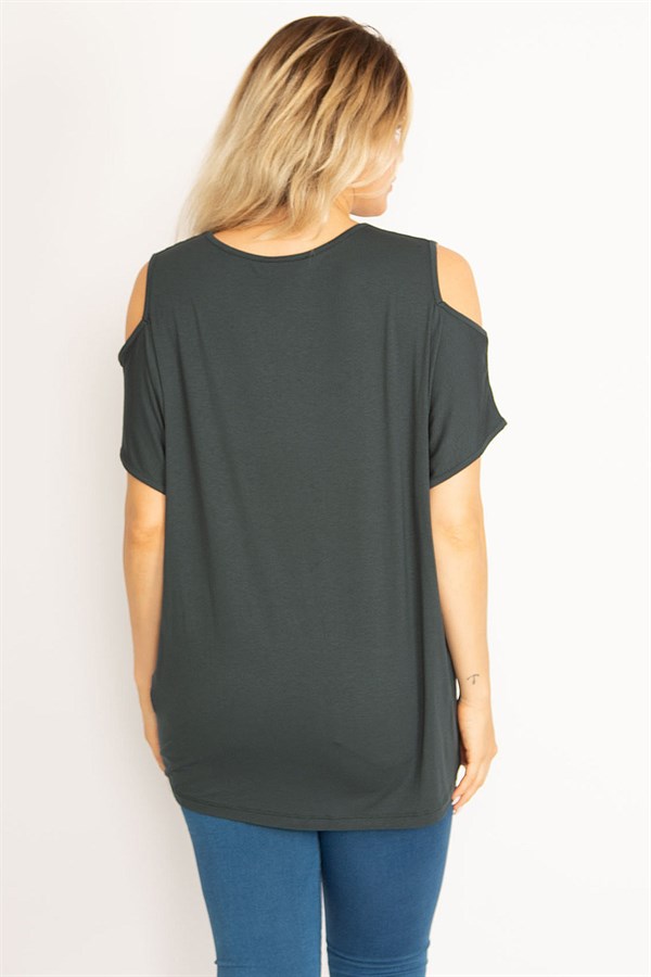 Kadın Yeşil Omuz Dekolteli Bluz 65N34630