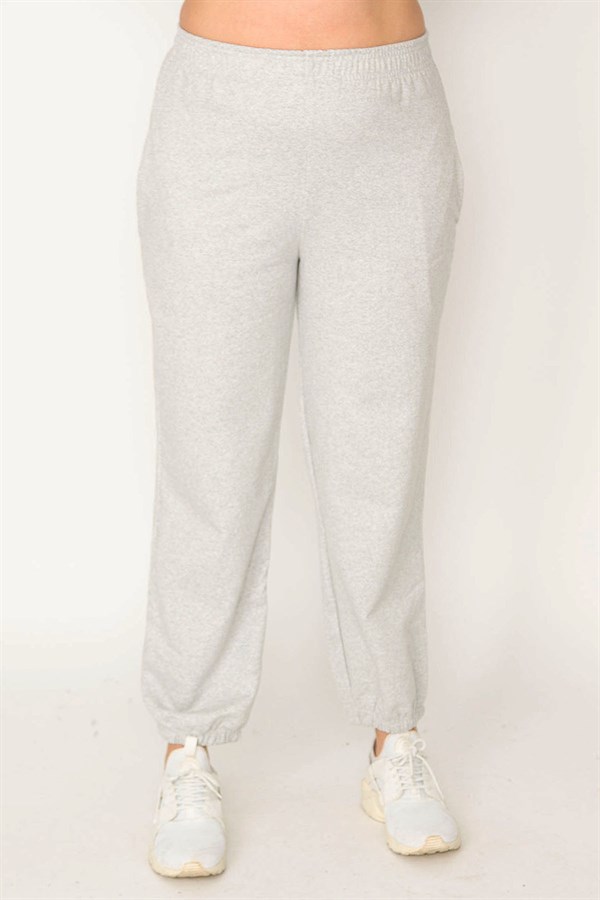 Kadın Gri Pamuklu Kumaş İçi Şardon Paça Ve Bel Lastikli Cep Detaylı Eşofman Alt  65N30436