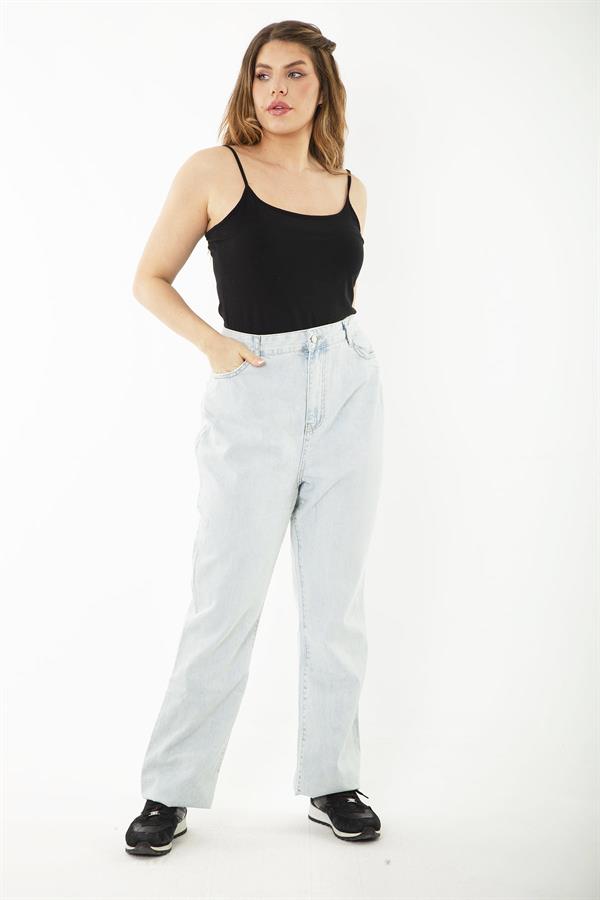 Kadın Büyük Beden Mavi Yıkama Efektli Yüksek Bel Kot Pantolon 65N37246