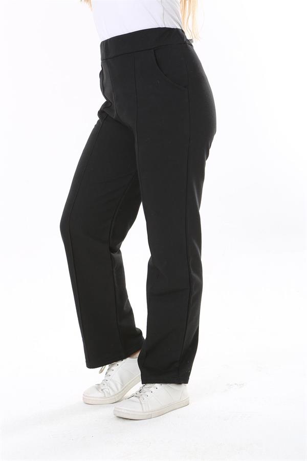Kadın Büyük Beden Siyah Ütü İzi Çima Dikişli Yan Cepli Pantolon 65N37902