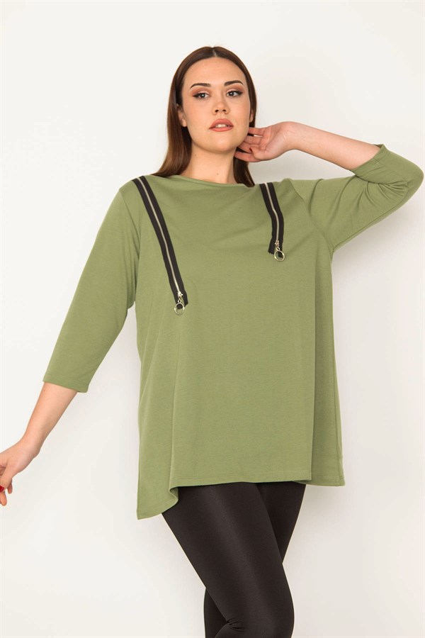 Kadın Haki Süs Fermuarlı Tunik 65N32783