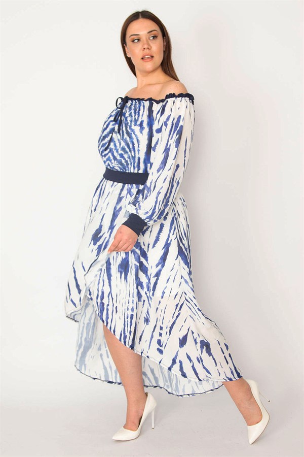 KADIN SAKS MADONNA YAKA ETEĞİ KAPALI ANVELOP ASTARLI KREP ŞİFON ELBİSE