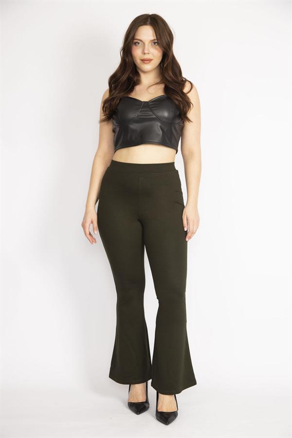 Kadın Haki Büyük Beden Geniş Paçalı Tayt