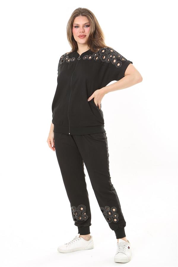 Kadın Büyük Beden Saks Göğüs Ve Paça Detaylı İkili Takım 65N37887