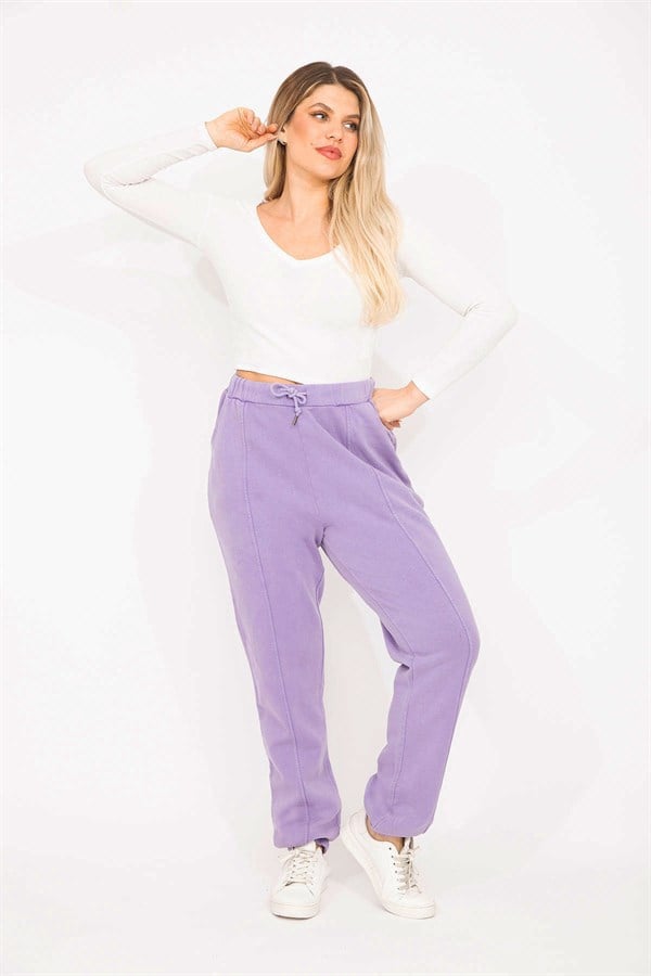 Kadın Lila 3 İplik Kumaş Kup Dikişli Eşofman Alt 65N35279