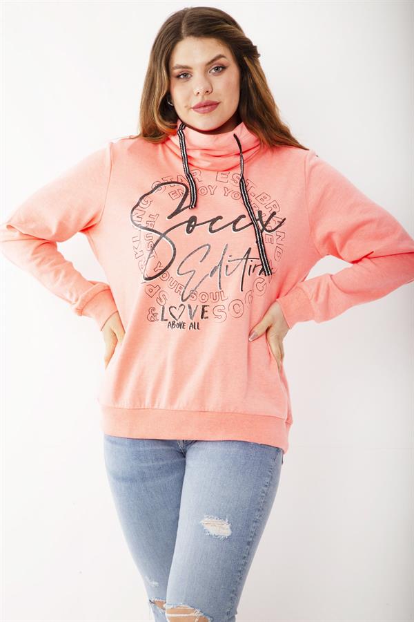 Women's Plus Size Phosphorus Stand-up Collar Inside-Red Sweatshirt 65N37211