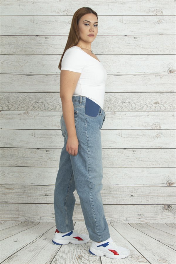 Kadın Mavi Bel Kısmı Lastik Detaylı Kot Pantolon 65N19884