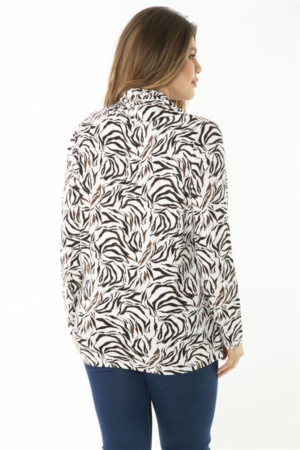 Kadın Büyük Beden Renkli Boğazlı Yaka Uzun Kollu Bluz 65N37145