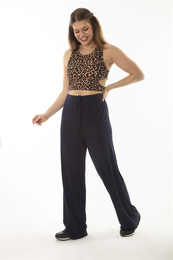 Kadın Büyük Beden Lacivert Beli Lastik Ve Bağcıklı Cepsiz Rahat Kesim Eşofman Alt 65N37060