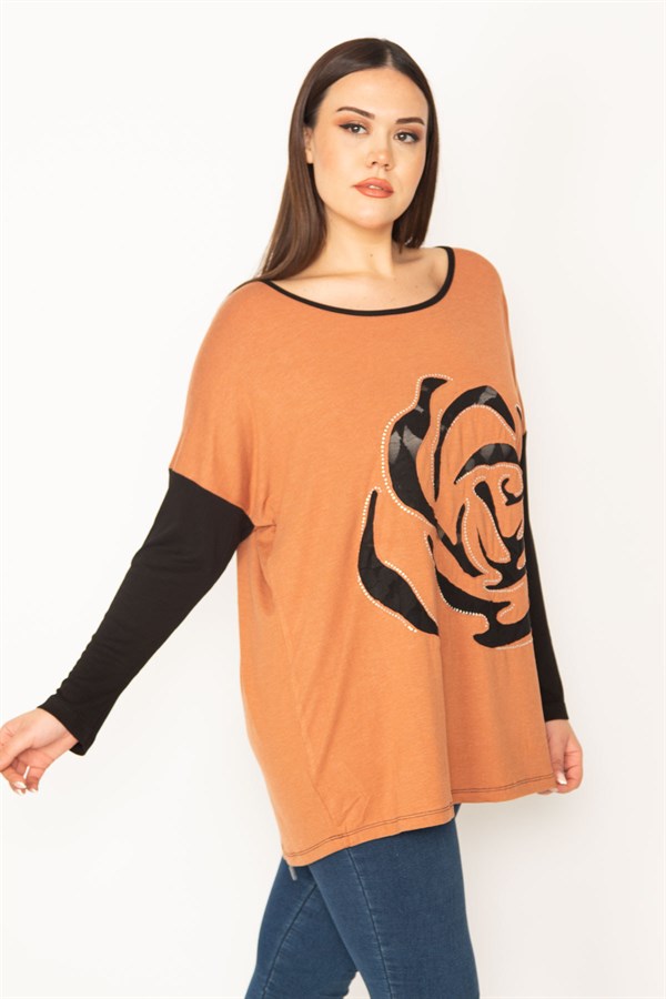 Kadın Gri Önü Flok Desen Ve Taş Detaylı İki Renkli Tunik 65N31412