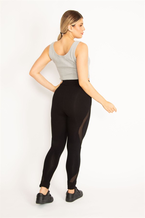 Kadın Siyah Tül Detaylı Viskon Tayt 65N34706