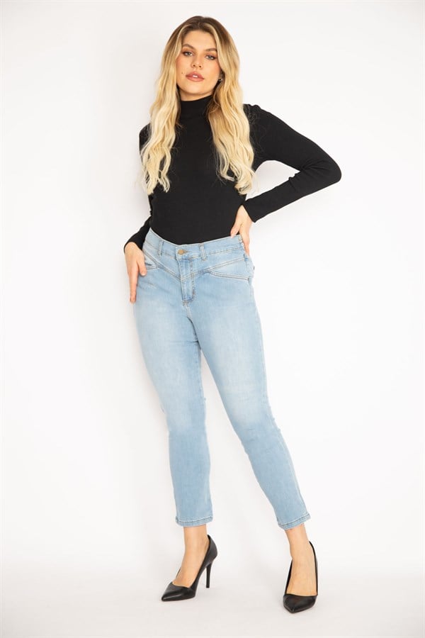 Kadın Mavi Kup Detaylı Kot Pantolon 65N35142